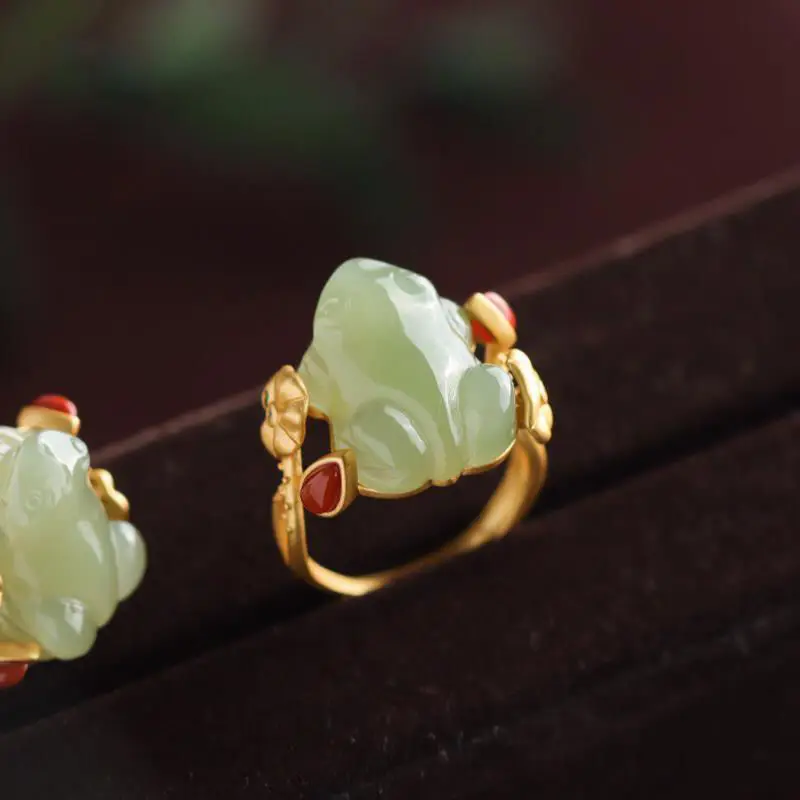 Jewelry Making Rings - Green Jade Frog Rings Charms Natural